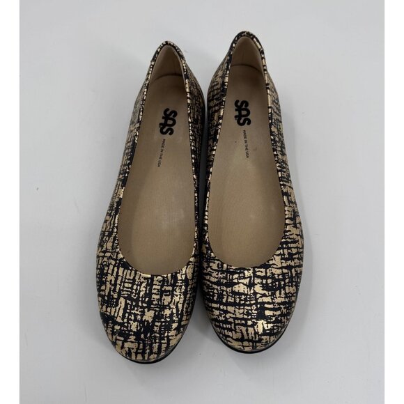 SAS Scenic Black & Gold Textured Leather Ballet Flats Size 8M - Picture 3 of 9